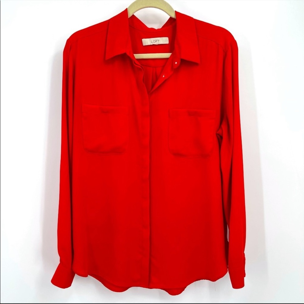 Loft Long Sleeve Blouse Size M Red